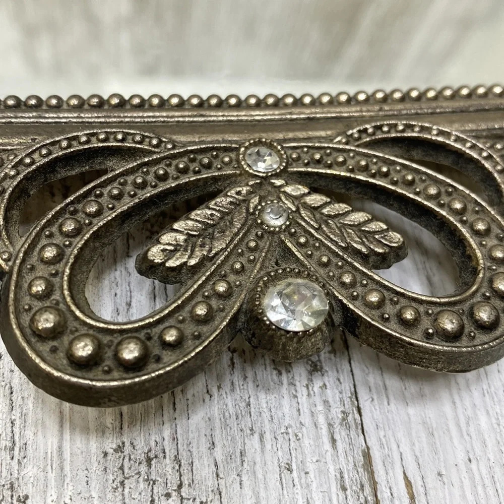 Vanity Silver Toned Rhinestone Crystal Vtg. Mirror Felt Antique - Picture 8 of 9